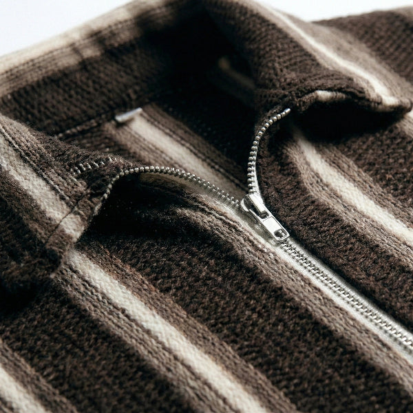 Classic Zip Collar Brown Shirt