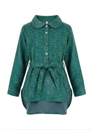 Girls Abstract Pattern Sea Green Kurti Set