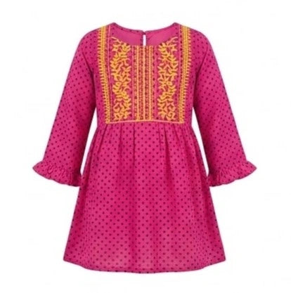 Girls Embroided Neck Red Kurti