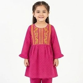Girls Embroided Neck Red Kurti