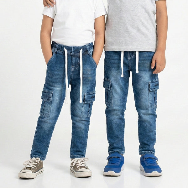 Six Pocket Faded Cargo Blue Jeans