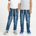 Six Pocket Faded Cargo Blue Jeans