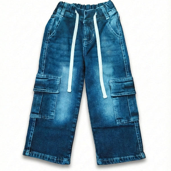 Six Pocket Faded Cargo Blue Jeans