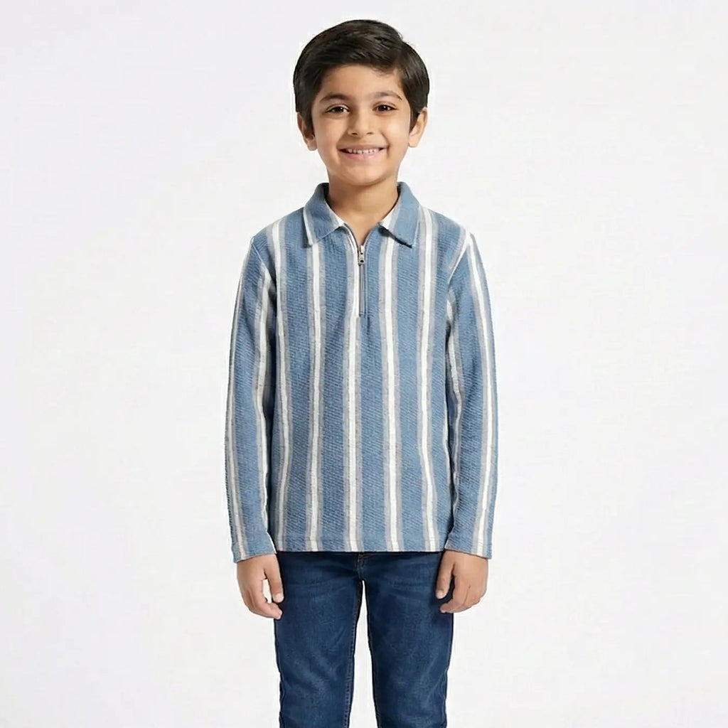 Classic Zip Collar Steel Blue Shirt