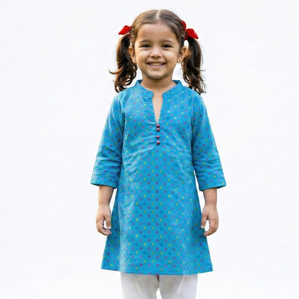 Girls Dotted Blue Kurti