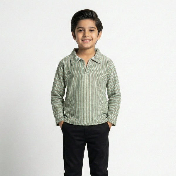 Boys Sage Green Stripe Shirt