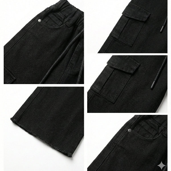 Six Pocket Cargo Black Jeans