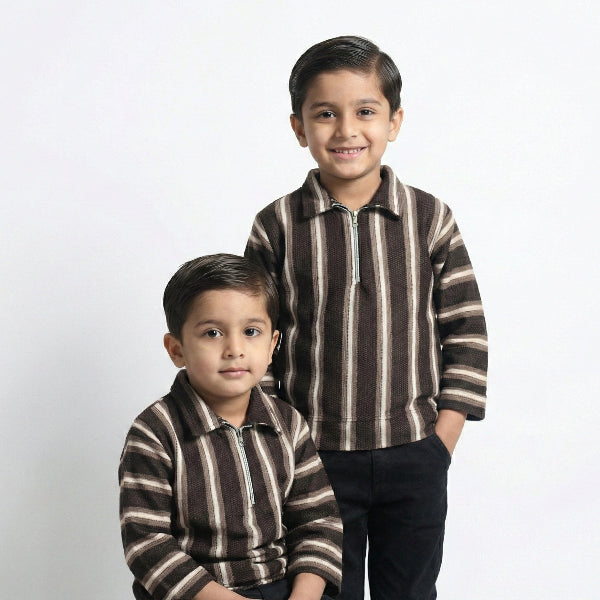 Classic Zip Collar Brown Shirt