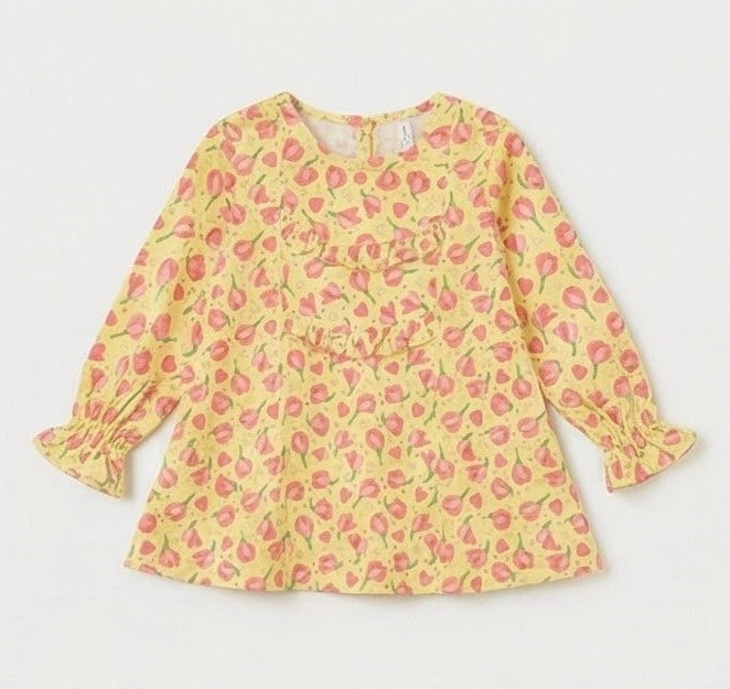 Girls Flower Pattern Light Green Kurti Set