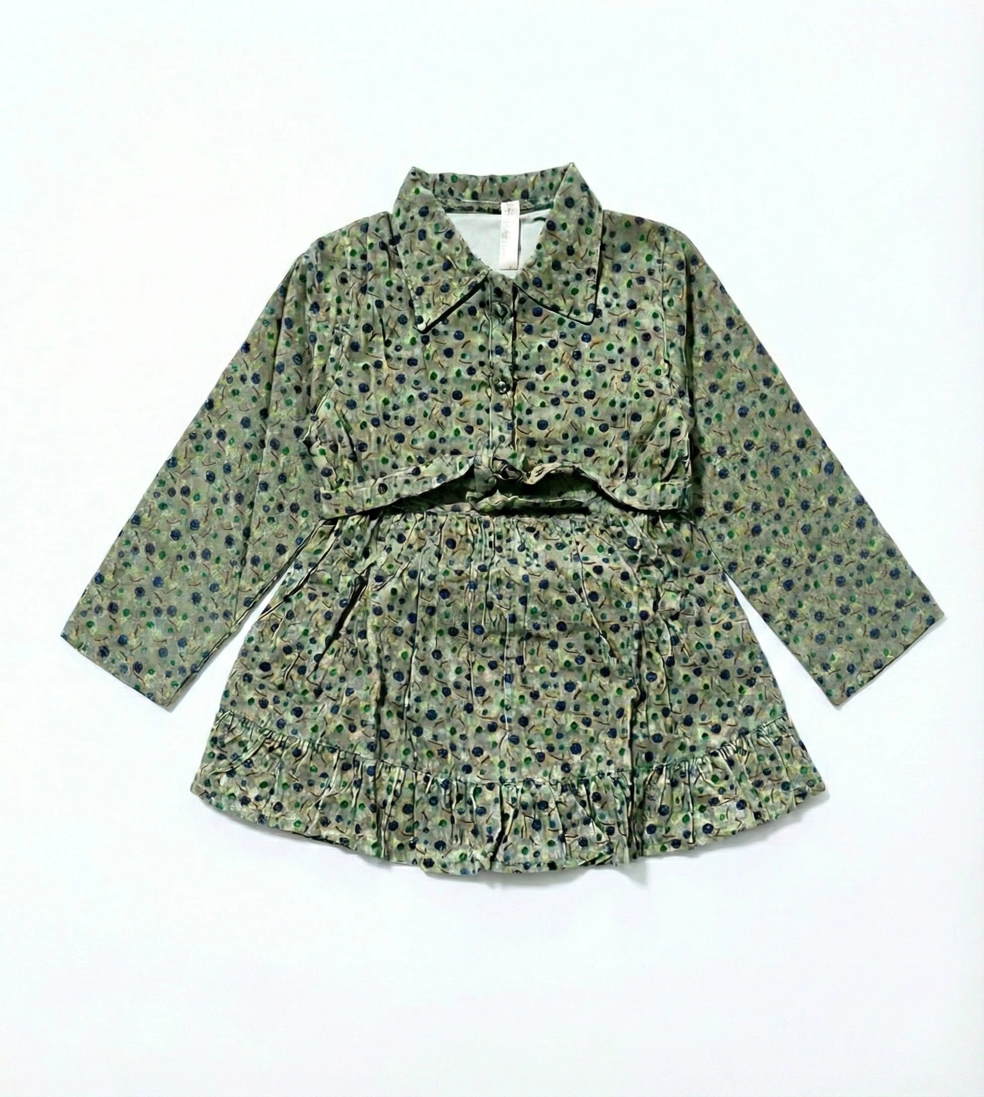 Girls Polka Dotted Olive Green Kurti Set