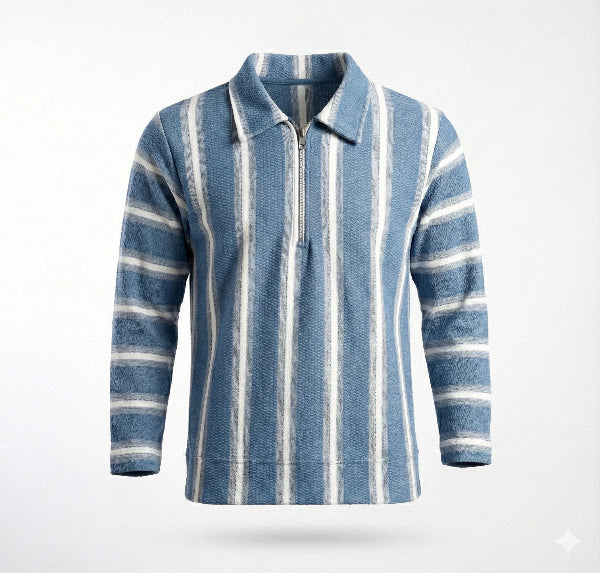 Classic Zip Collar Steel Blue Shirt