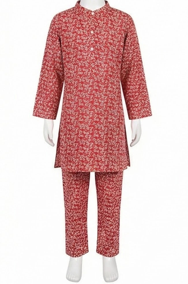 Girls Flower Pattern Red Kurti Set