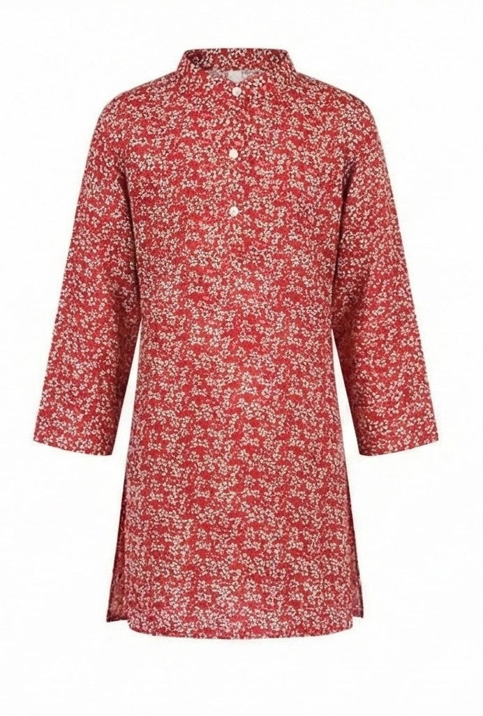 Girls Flower Pattern Red Kurti Set