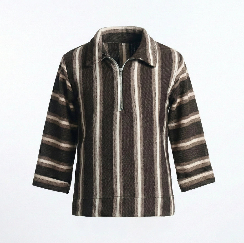 Classic Zip Collar Brown Shirt