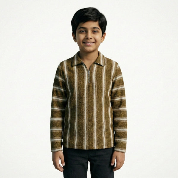 Classic Zip Collar Walnut Brown Shirt