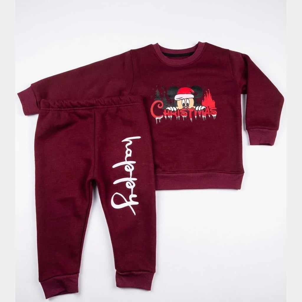 Happy Christmis Maroon Tracksuit