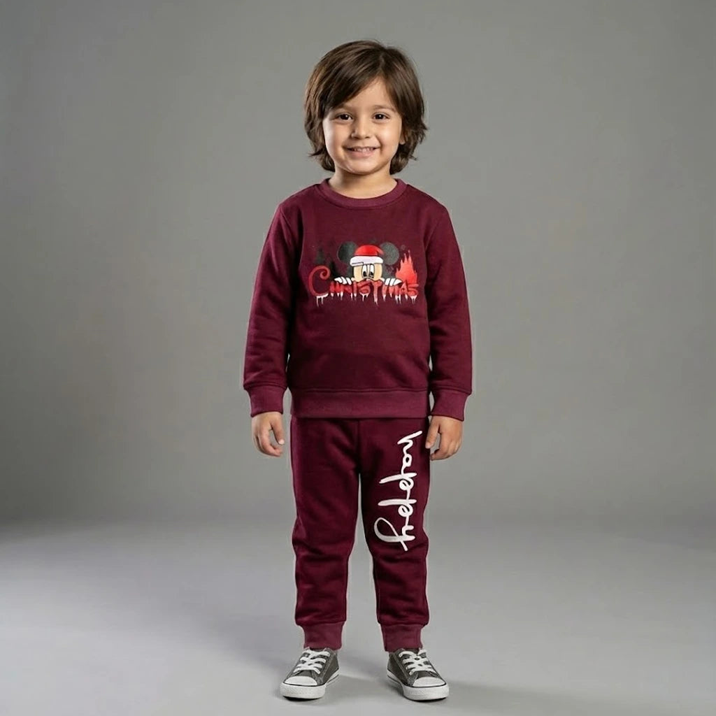 Happy Christmis Maroon Tracksuit