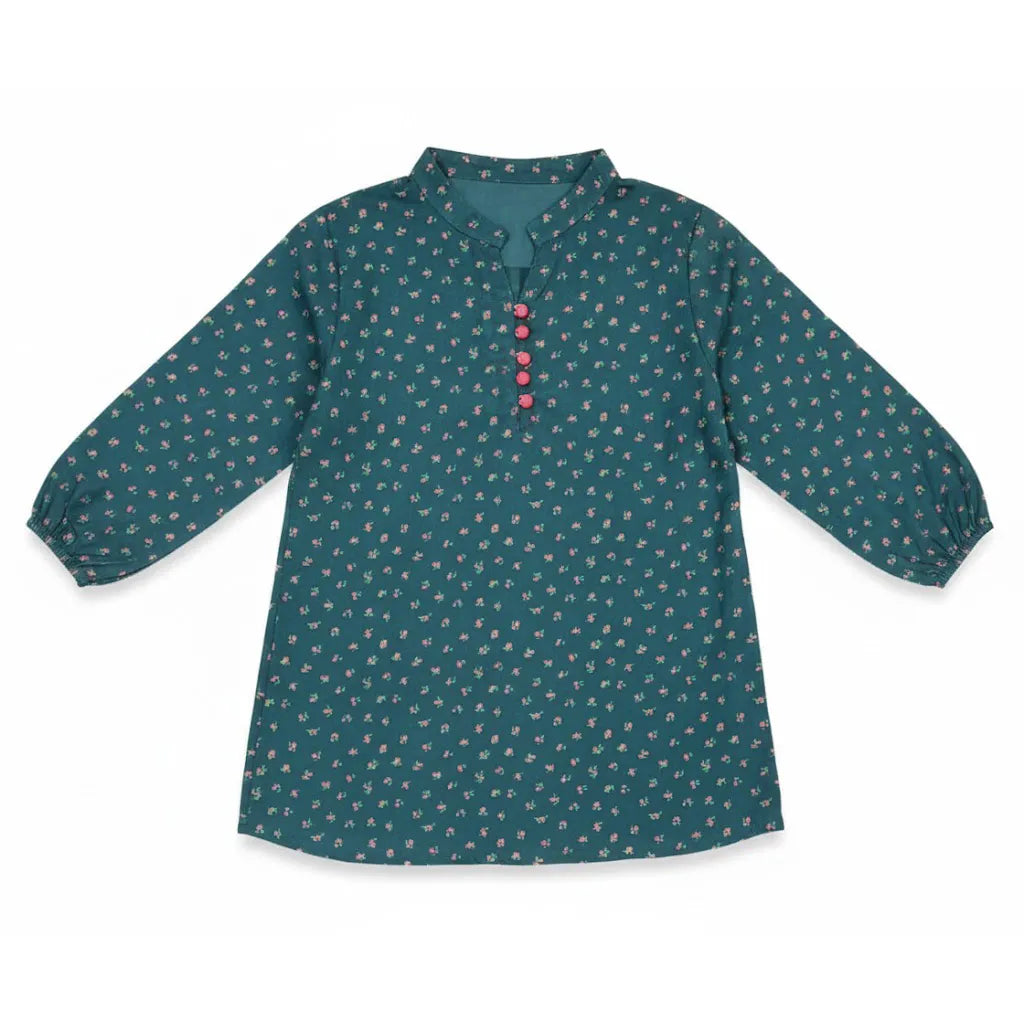Girls Mini Floral Dark Ferozi Shirt