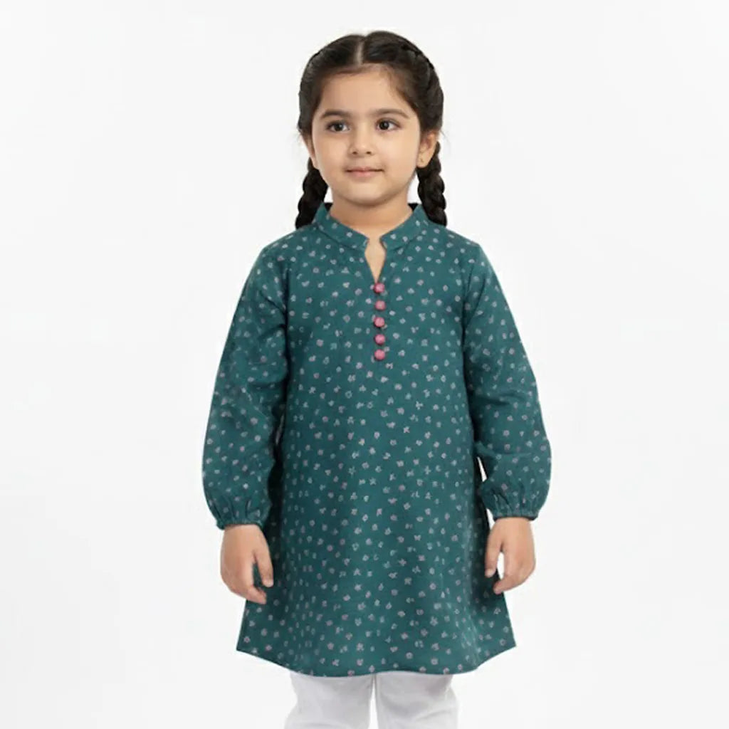 Girls Mini Floral Dark Ferozi Shirt