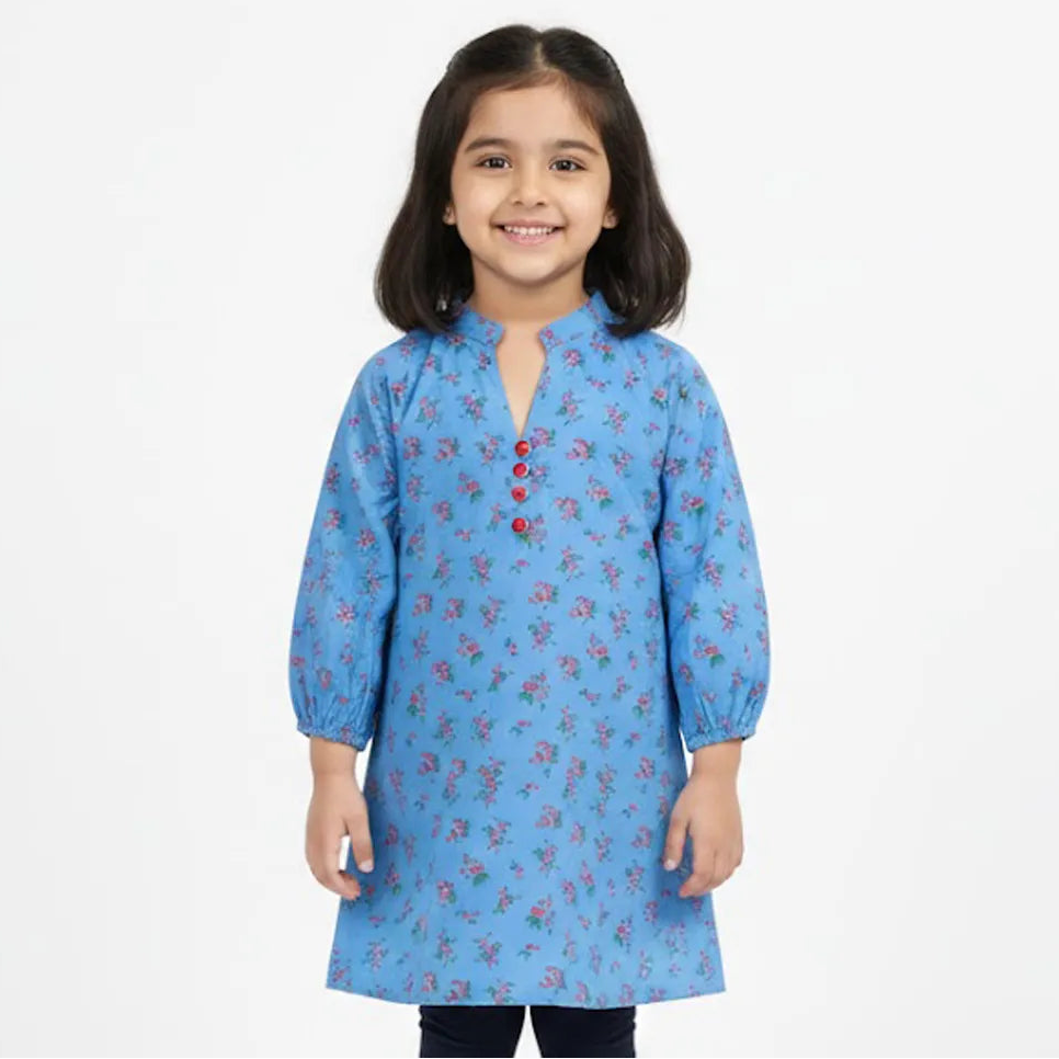 Girls Mini Floral Sky Blue Shirt