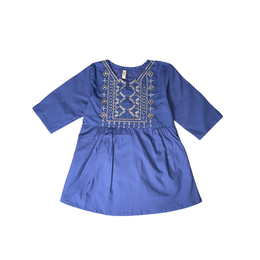 Embroided Blue Cotton Kurti - Miniwears