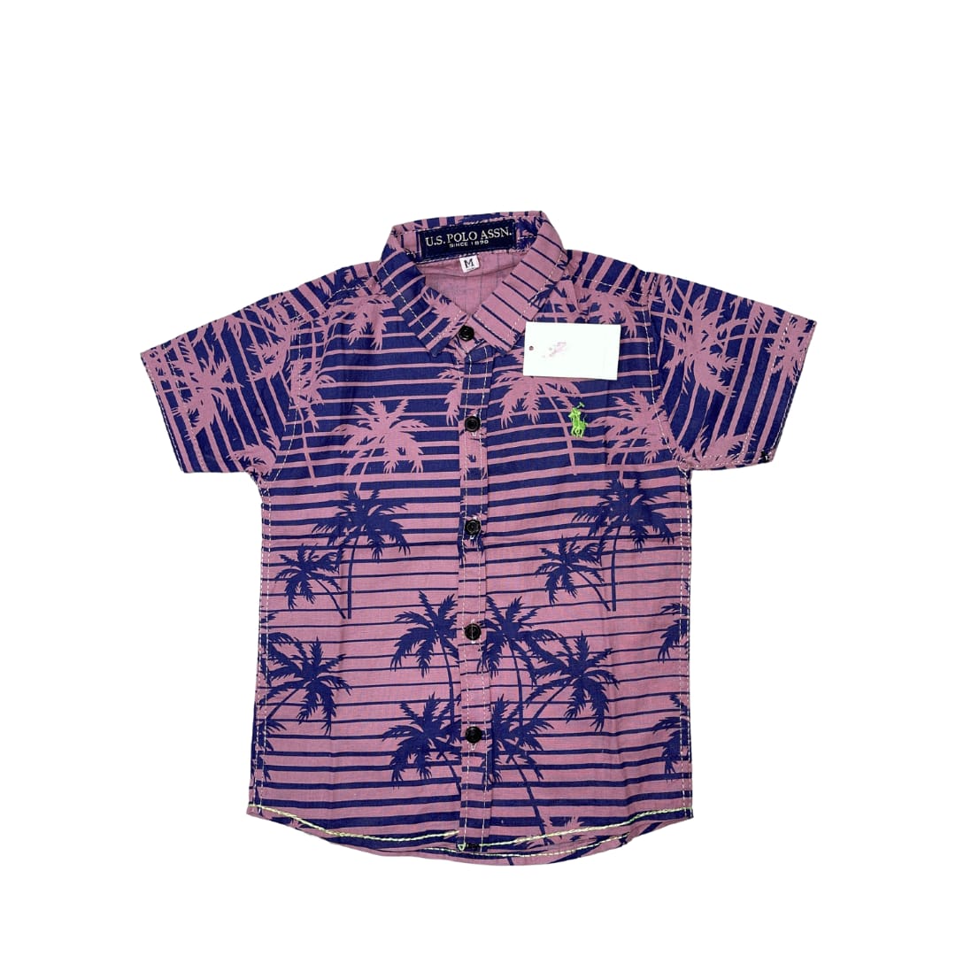 Boys Pinkish Blue Printed Casual Shirt - Miniwears