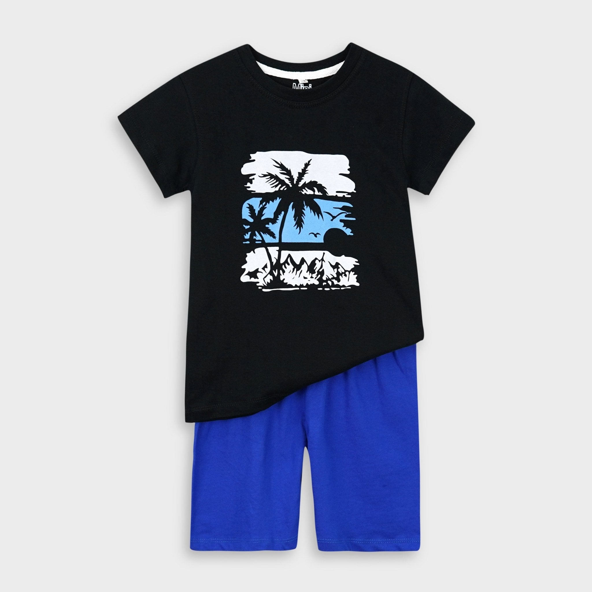 Beach Black T-Shirt & Blue Shorts Set - Miniwears