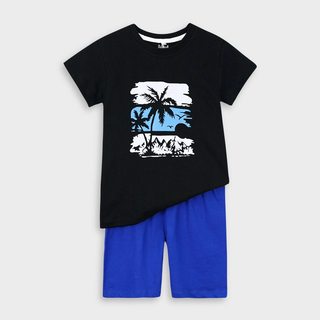 Beach Black T-Shirt & Blue Shorts Set - Miniwears