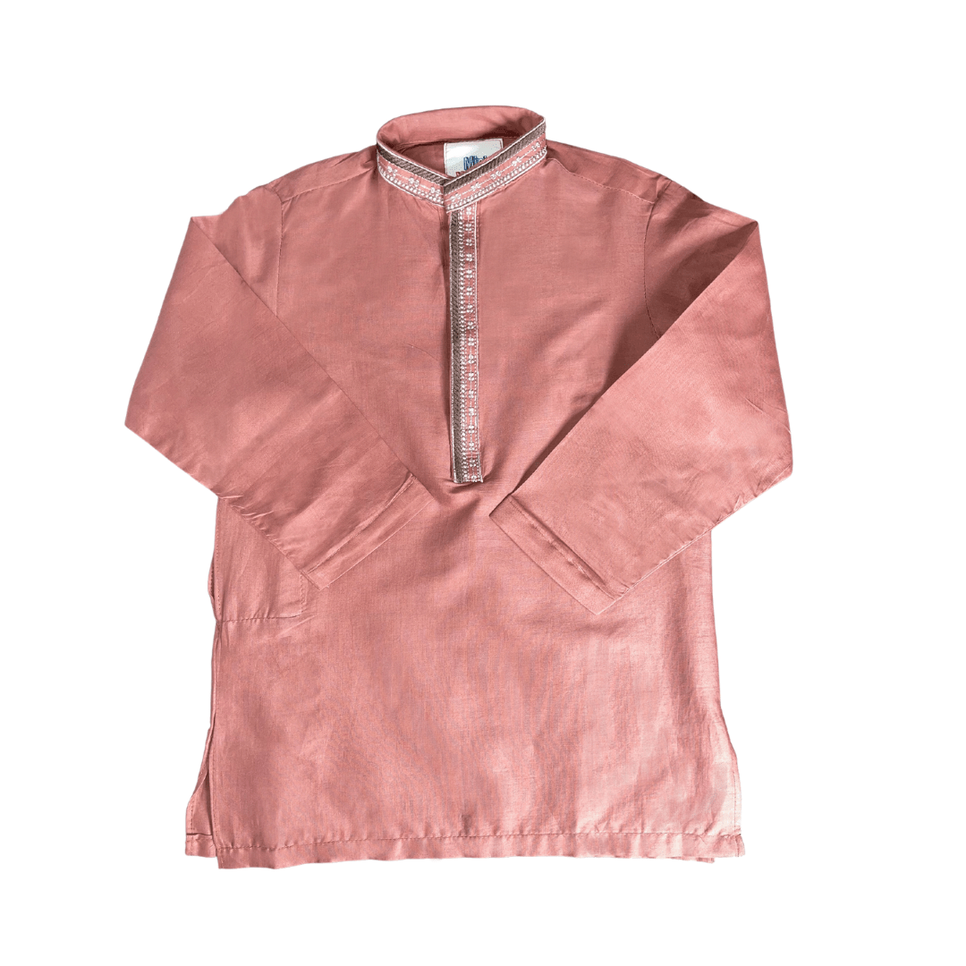 Boys Cotton Embroidered Mehroon Brown Kurta with white trouser - Miniwears