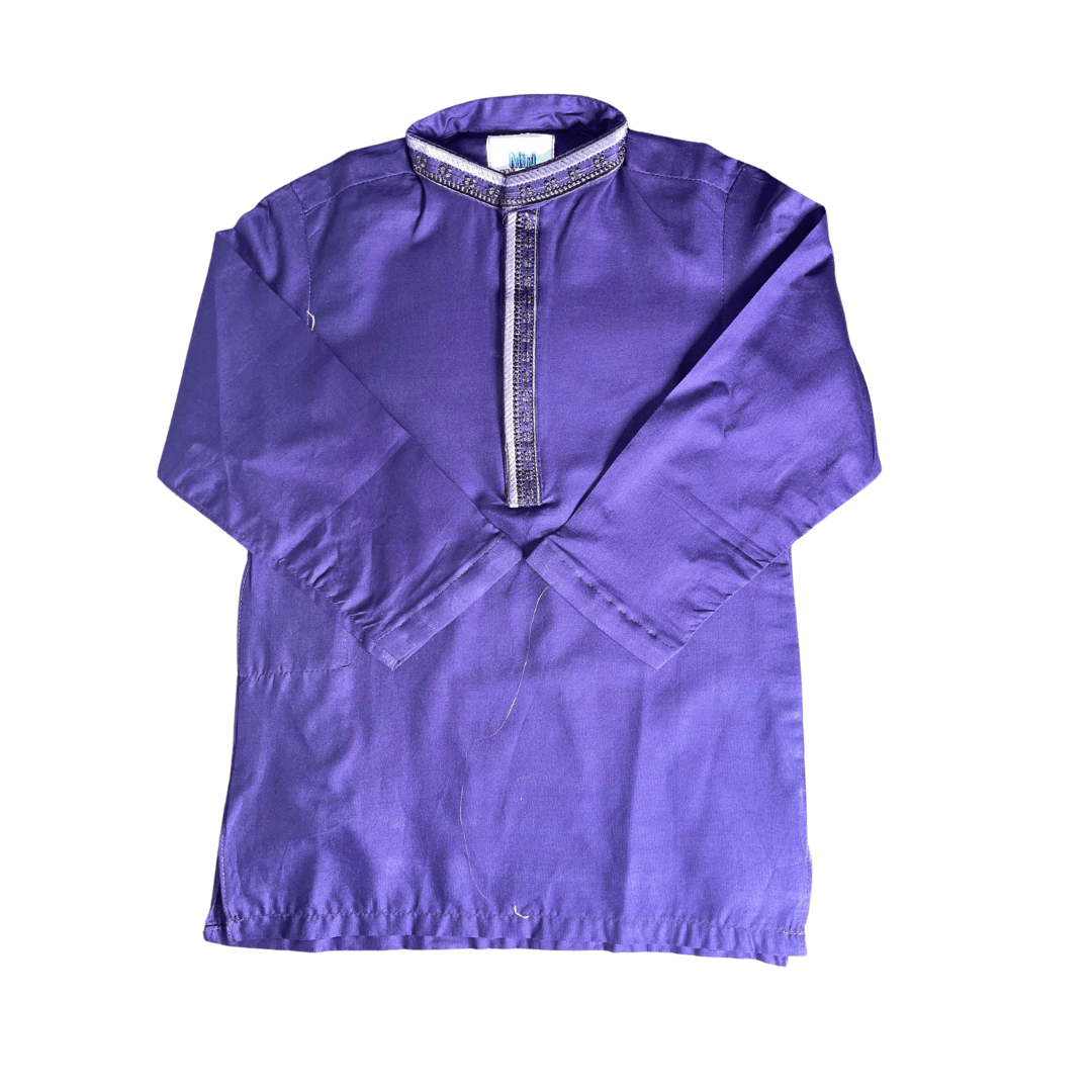 Boys Cotton Embroidered Purple Kurta with white trouser - Miniwears