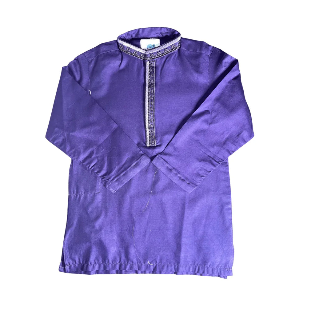 Boys Cotton Embroidered Purple Kurta with white trouser - Miniwears
