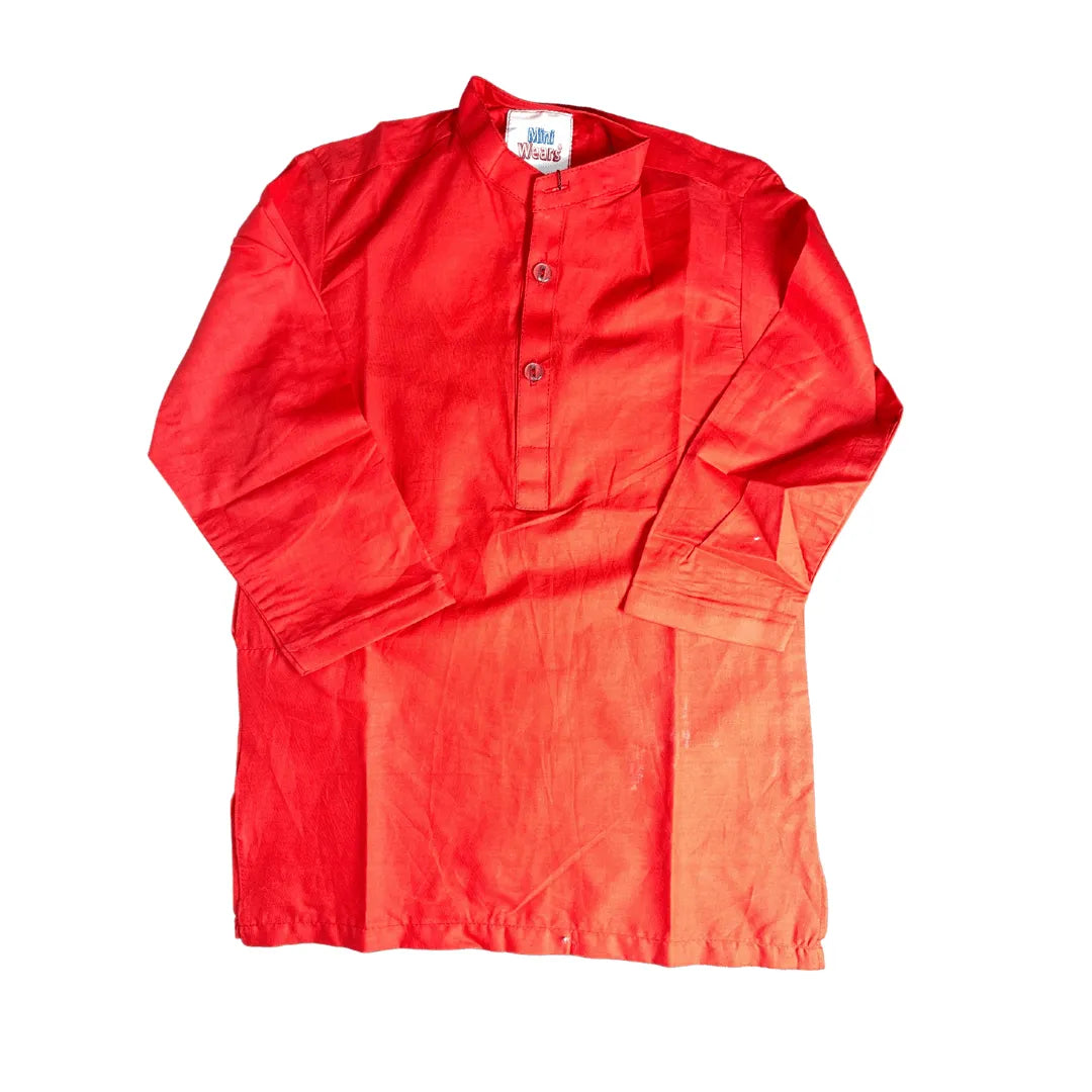 Boys Cotton Embroidered Red Kurta with white trouser - Miniwears
