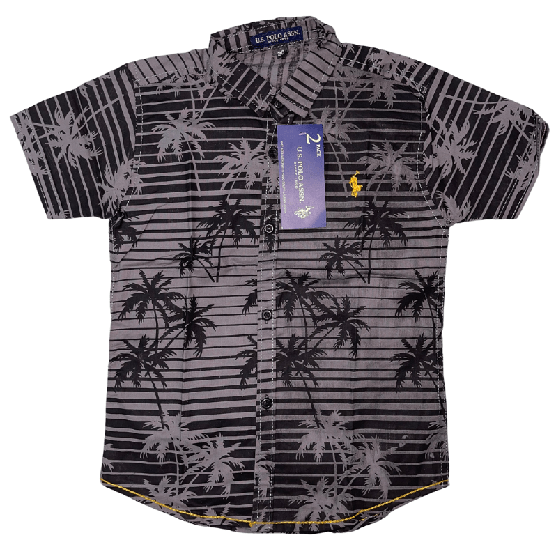 Boys Dark Brown Leaf Printed Casual Shirt - Miniwears