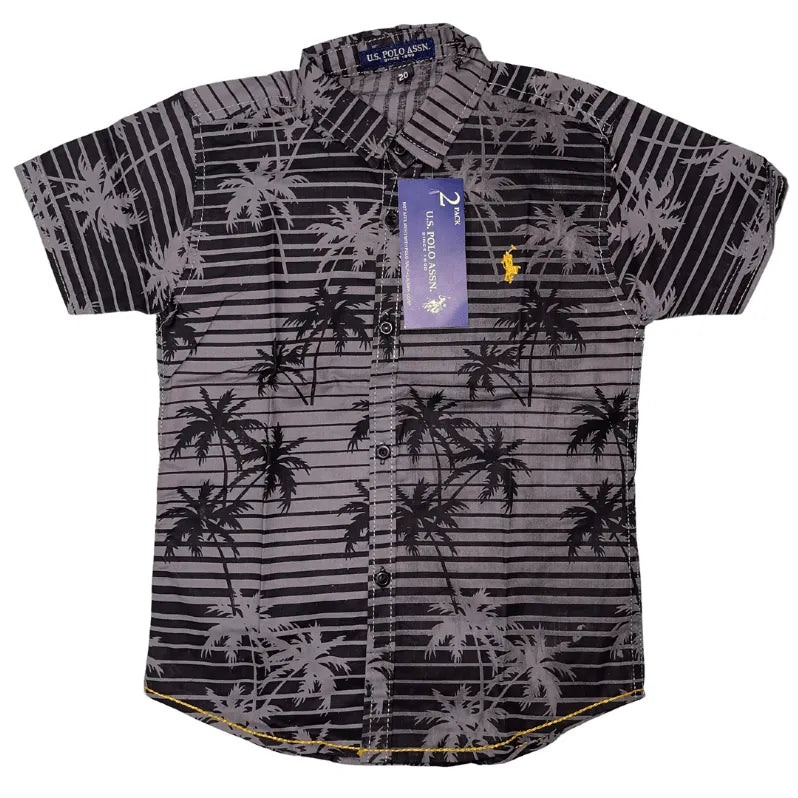 Boys Dark Brown Leaf Printed Casual Shirt - Miniwears