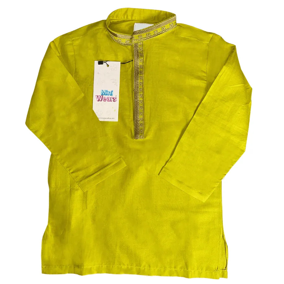 Boys Embroidered Lime Green Kurta with trouser - Miniwears