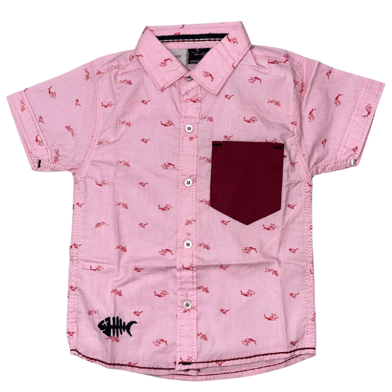 Boys Light Pink Printed Casual Shirt - Miniwears