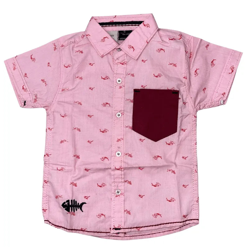 Boys Light Pink Printed Casual Shirt - Miniwears