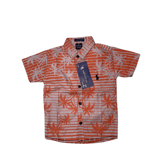 Boys Orange Leaf Printed Casual Shirt - Miniwears