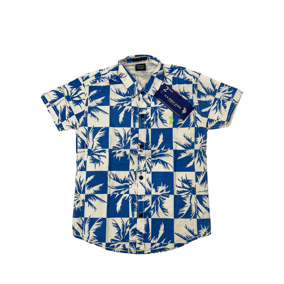 Boys Printed White & Blue Casual Shirt - Miniwears