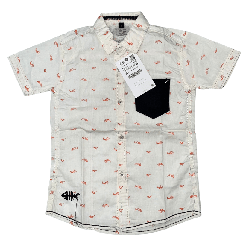 Boys Printed White Casual Shirt - Miniwears