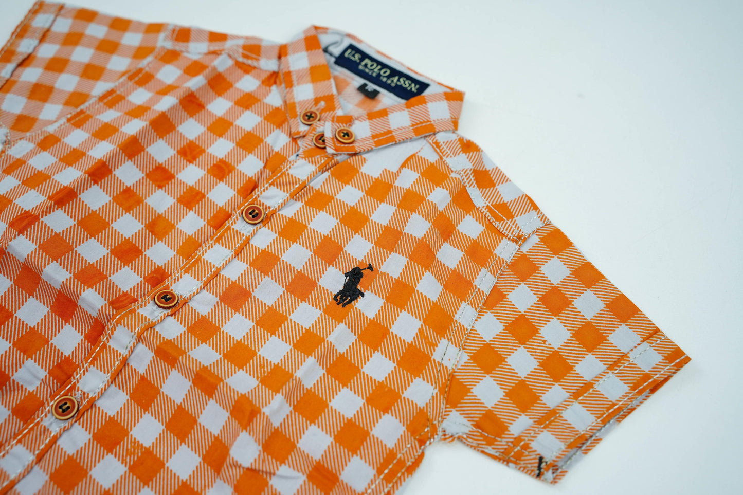 Orange Checked Cotton Dress Shirt - Miniwears