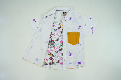 White Cotton Brown Pocket Dress Shirt with inner - Miniwears