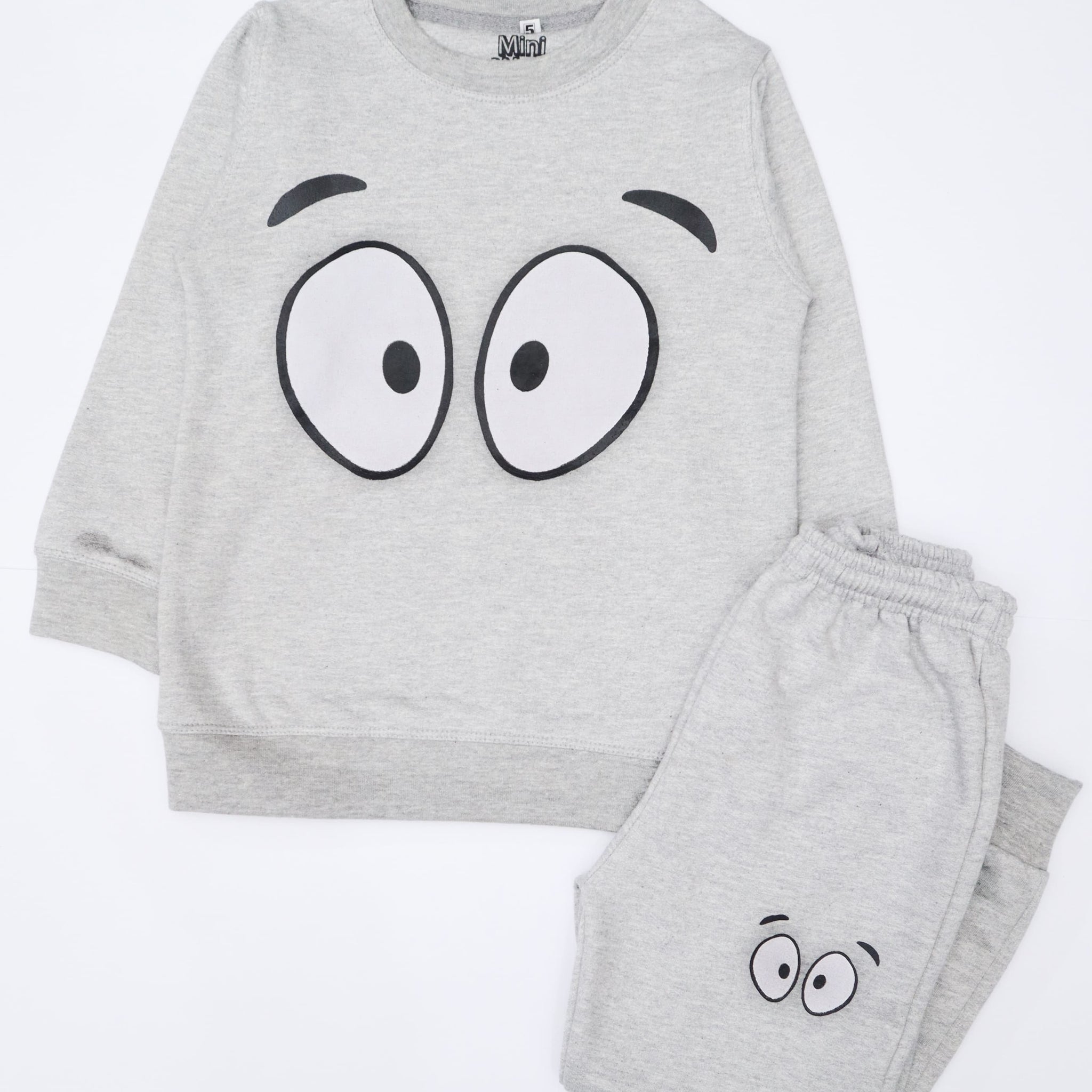Eyes Tracksuit Heather Grey (300gsm fleece) - Miniwears