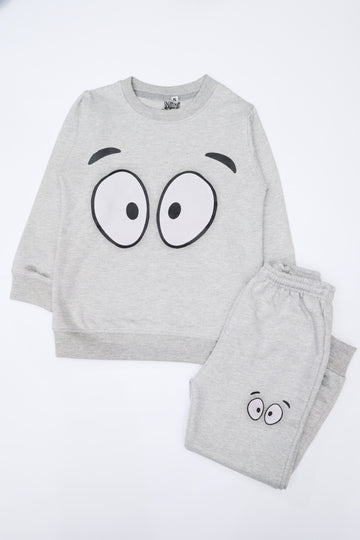 Eyes Tracksuit Heather Grey (300gsm fleece) - Miniwears