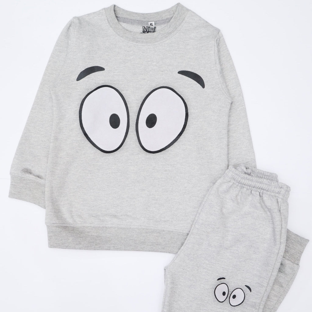 Eyes Tracksuit Heather Grey (cotton fleece 3 season stuff) - Miniwears