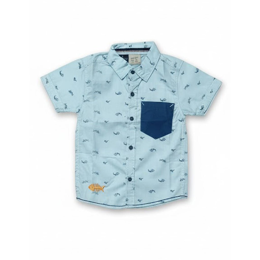 Fish Pocket Light blue Half Sleeve Shirt - Miniwears