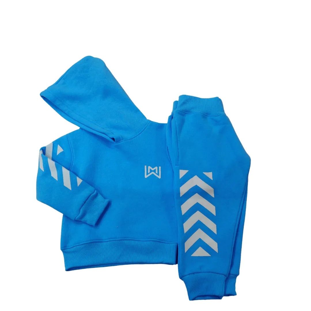 Fleece Sky Blue Arm Printed Tracksuit (Unisex) - Miniwears