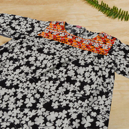 Girls black and white printed Cotton Kurti - Miniwears