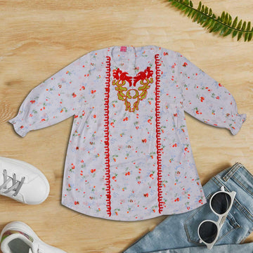 Girls White Cotton Kurti - Miniwears