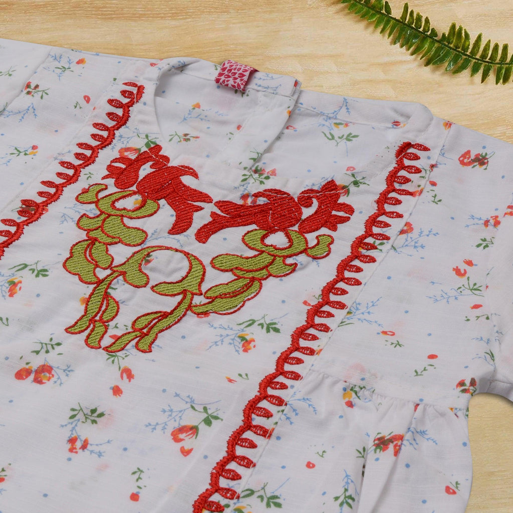 Girls White Cotton Kurti - Miniwears